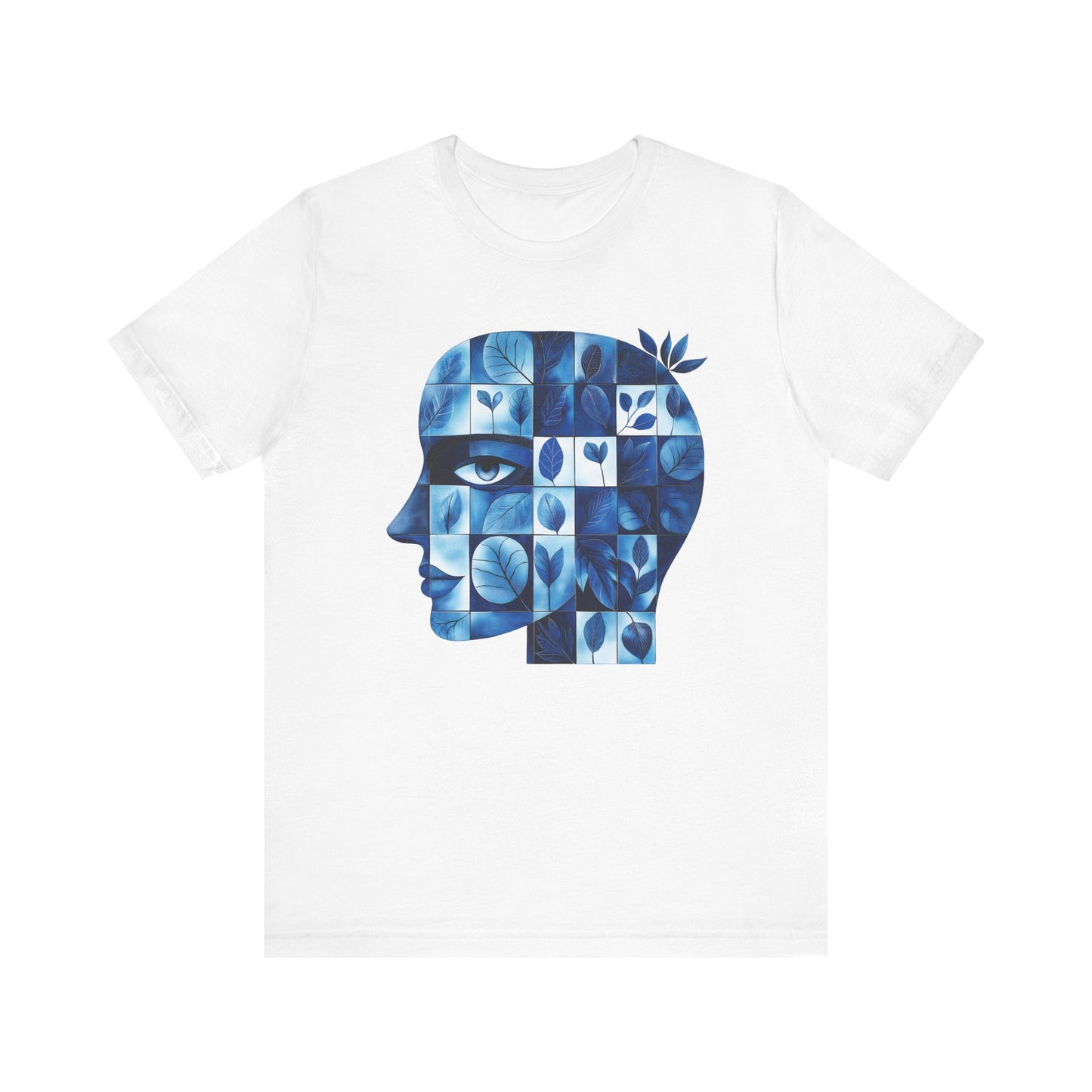 Artistic Floral Head Unisex Tee - Thoughtful Blue Design
