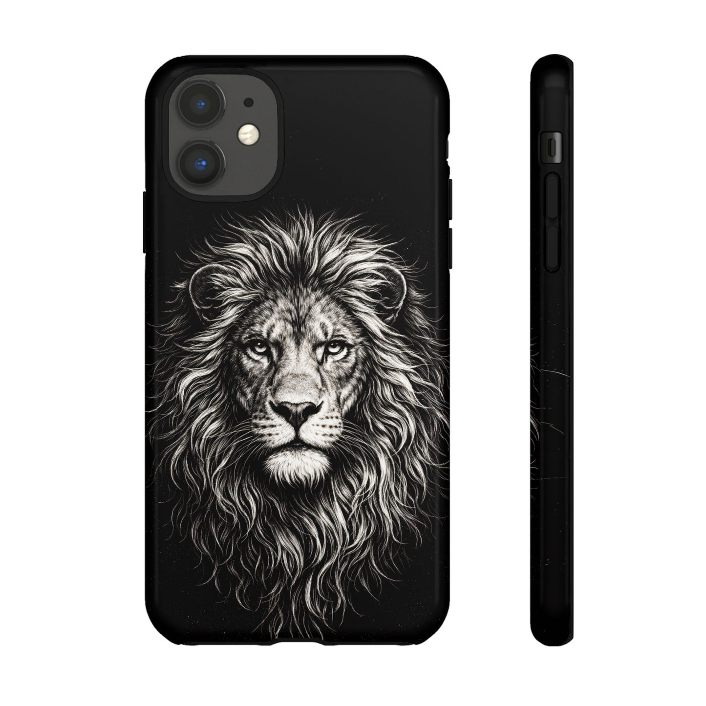 Lion Portrait Tough Phone Case — Protective Black Rugged Case with Detailed Lion Artwork
