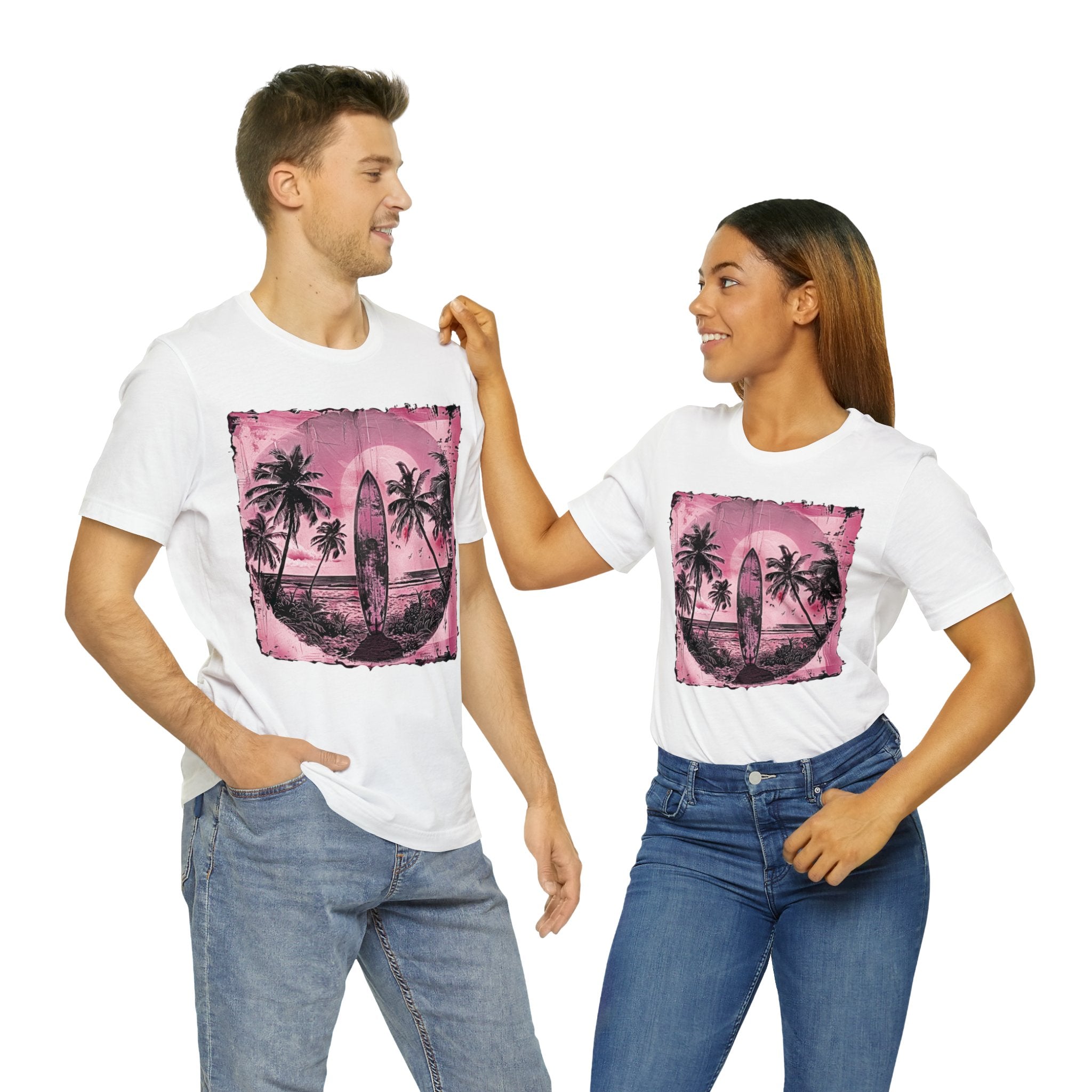 Pink vintage surfboard Unisex Jersey Short Sleeve Tee