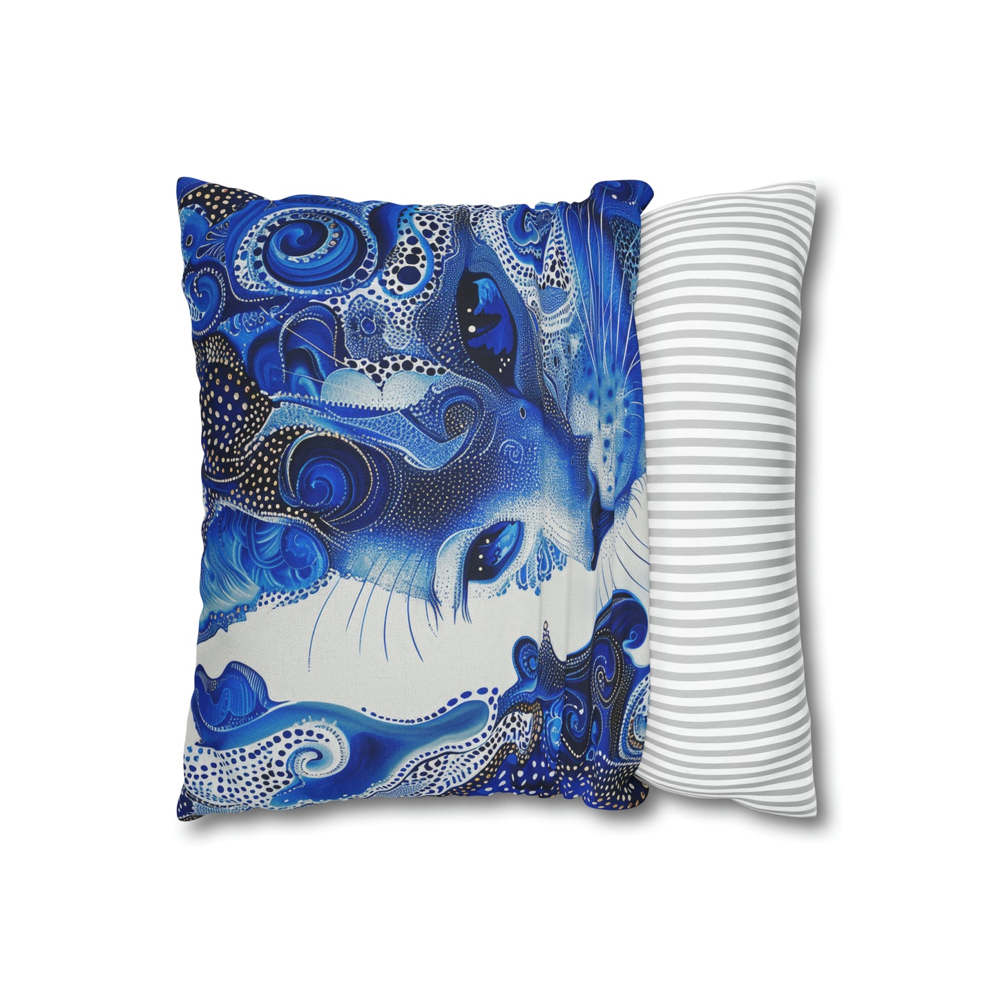 Modern Blue cat pillow, beautiful animal accent pillow, Home decor for cat lover, unique whimsical cat theme, Blue abstract style, case only