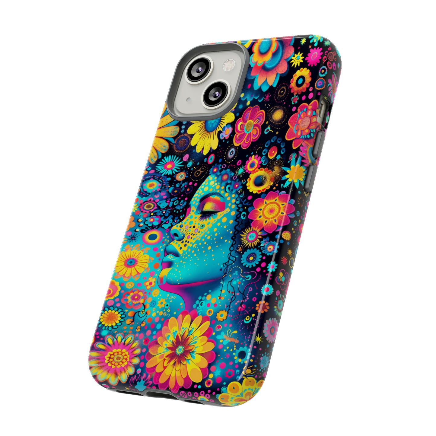 Phone Case, flower girl in aqua, Artistic design, Tough Case, Colorful whimsical flower fantasy design, iPhone 15, 14, 13, 12, 11, Samsung, Pixel