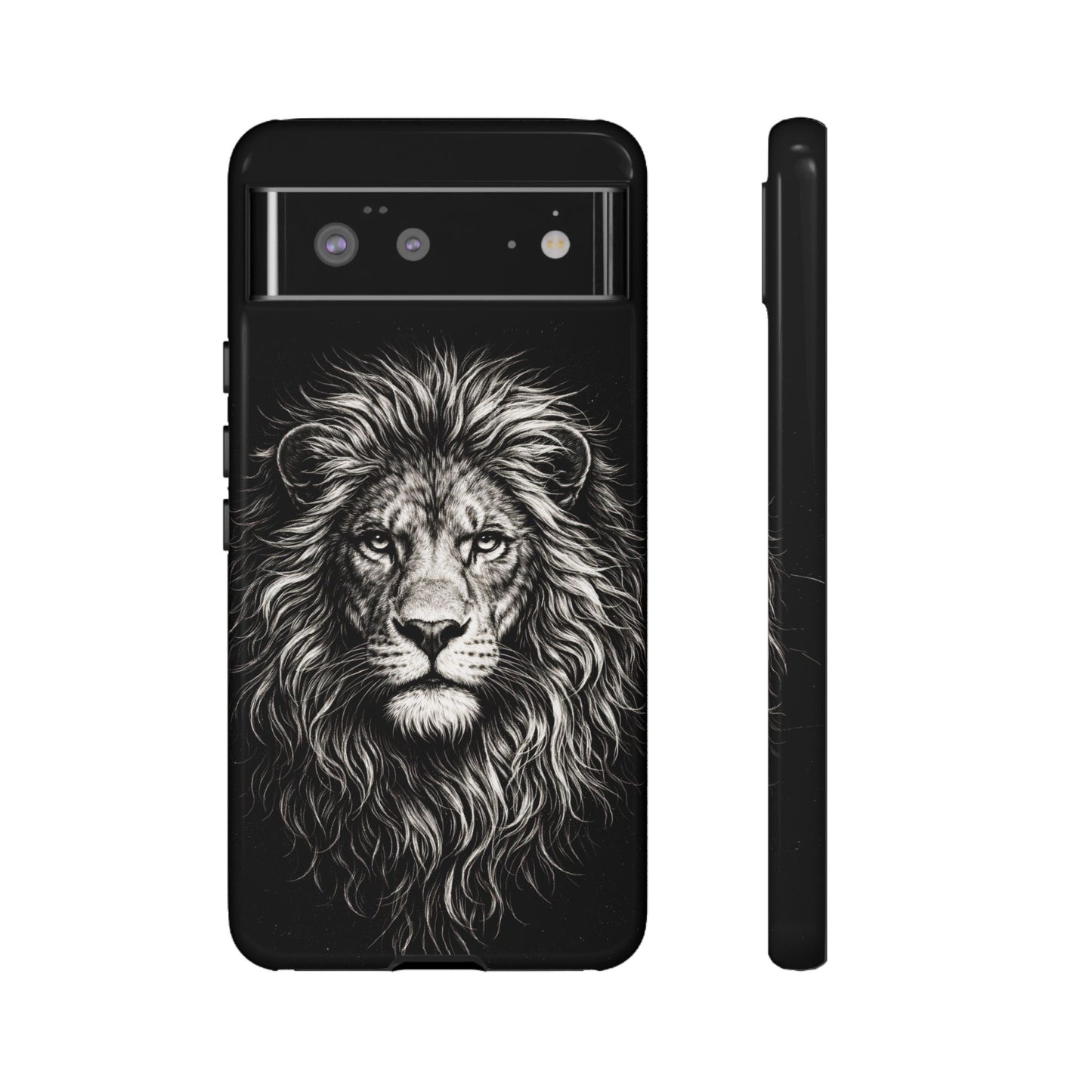 Lion Portrait Tough Phone Case — Protective Black Rugged Case with Detailed Lion Artwork