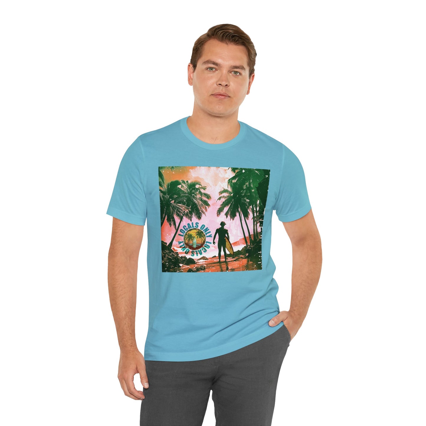 Beach scene with Locals Only stamp Unisex Jersey Short Sleeve Tee