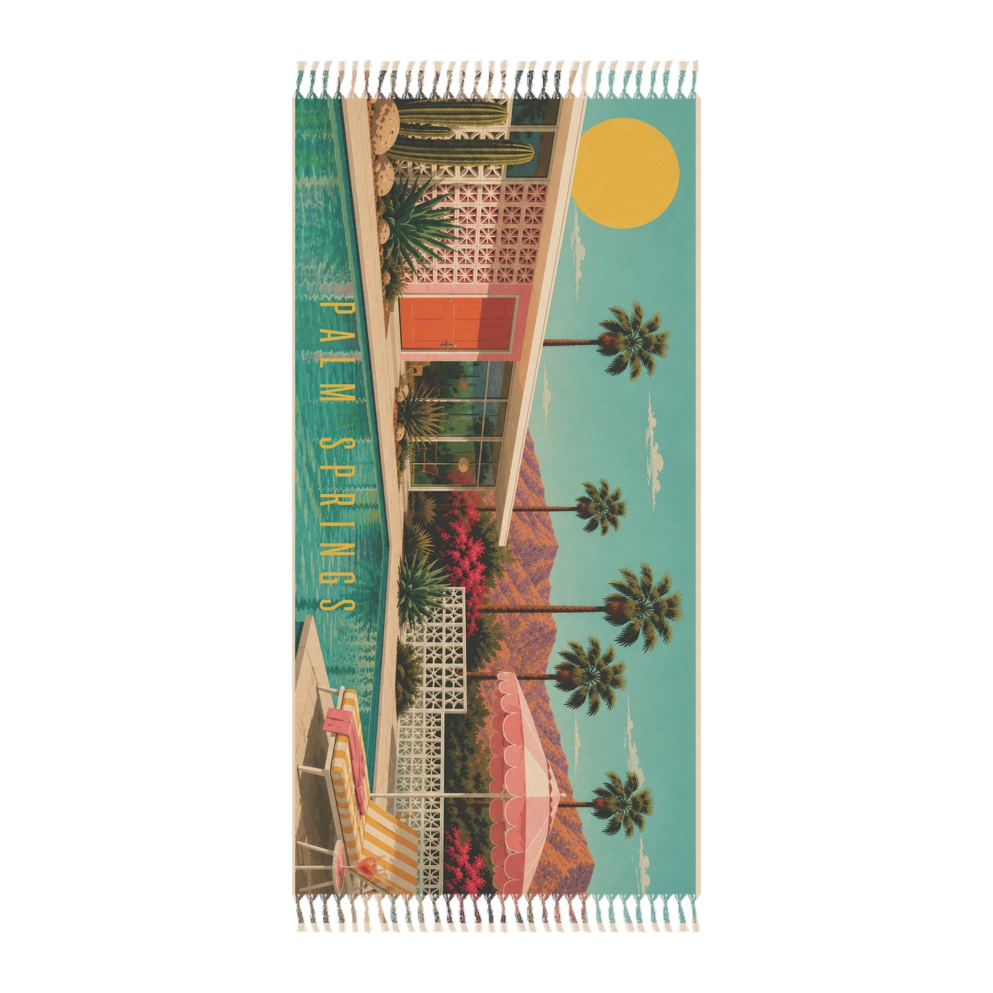 Palm Springs Boho Beach Towel — Retro Midcentury Palm Tree Print 38" x 81"
