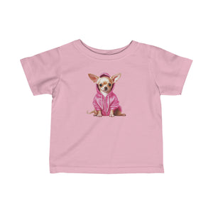 Pink Hoodie puppy Chihuahua Infant Fine Jersey Tee