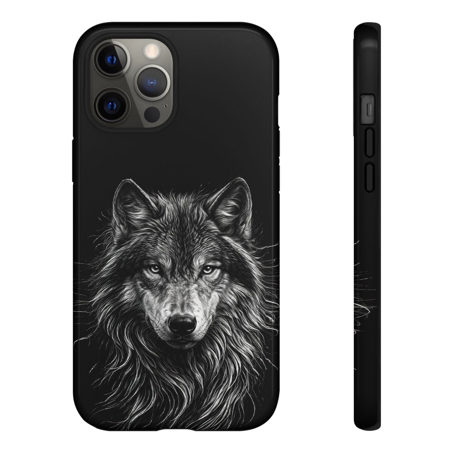 Wolf drawing Phone Case - Tough and Stylish Black Design