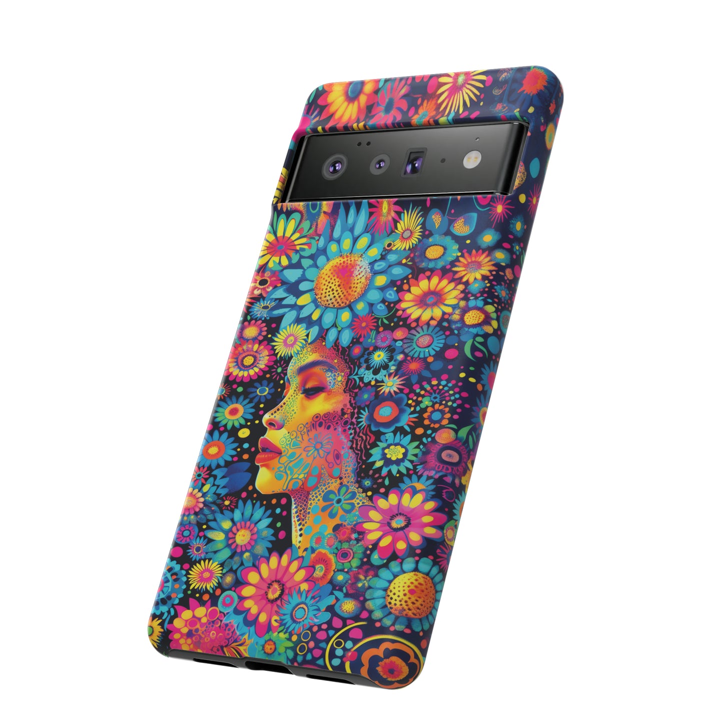 Phone Case, whimsical flower girl, Artistic design, Tough Case, Colorful flower fantasy design, iPhone 15, 14, 13, 12, 11, Samsung, Pixel