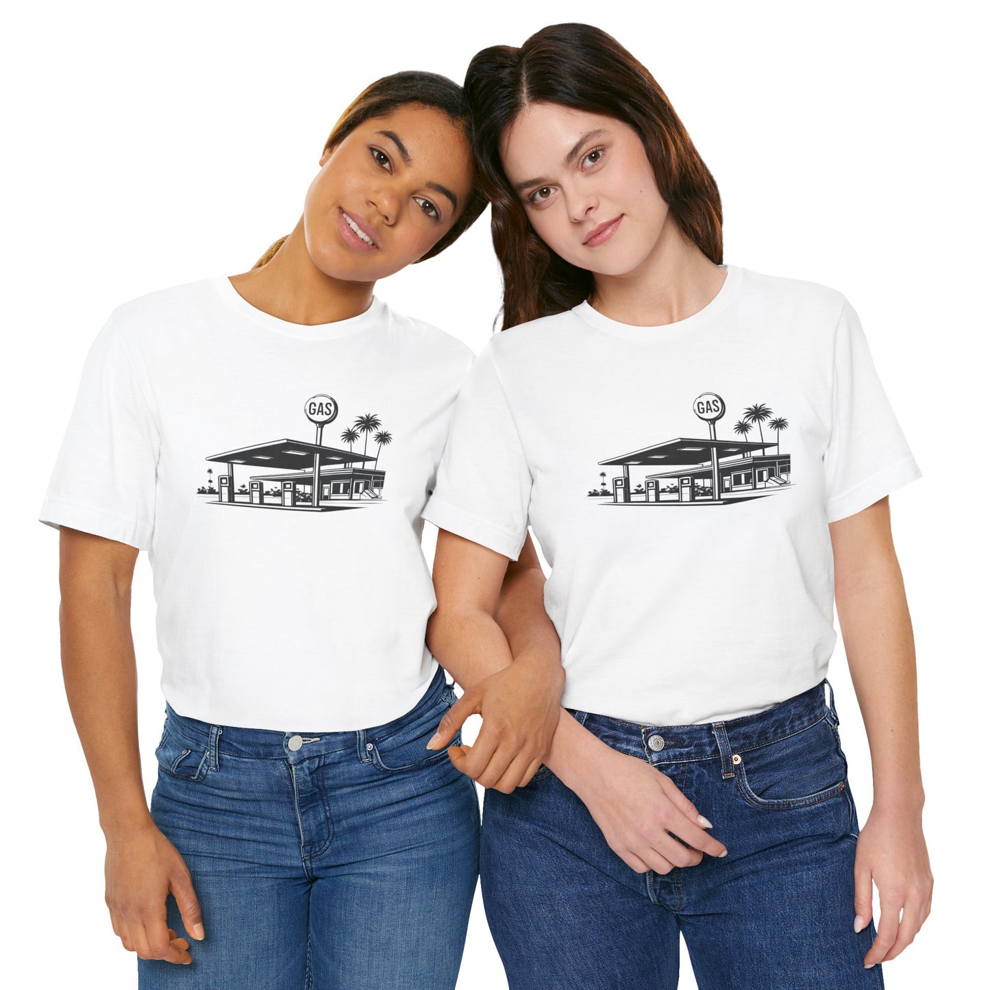 Mid Century Gas Station Graphic Tee, Icons of Mid Century series — Retro Desert Pump Illustration T-Shirt, Palm Springs Modern