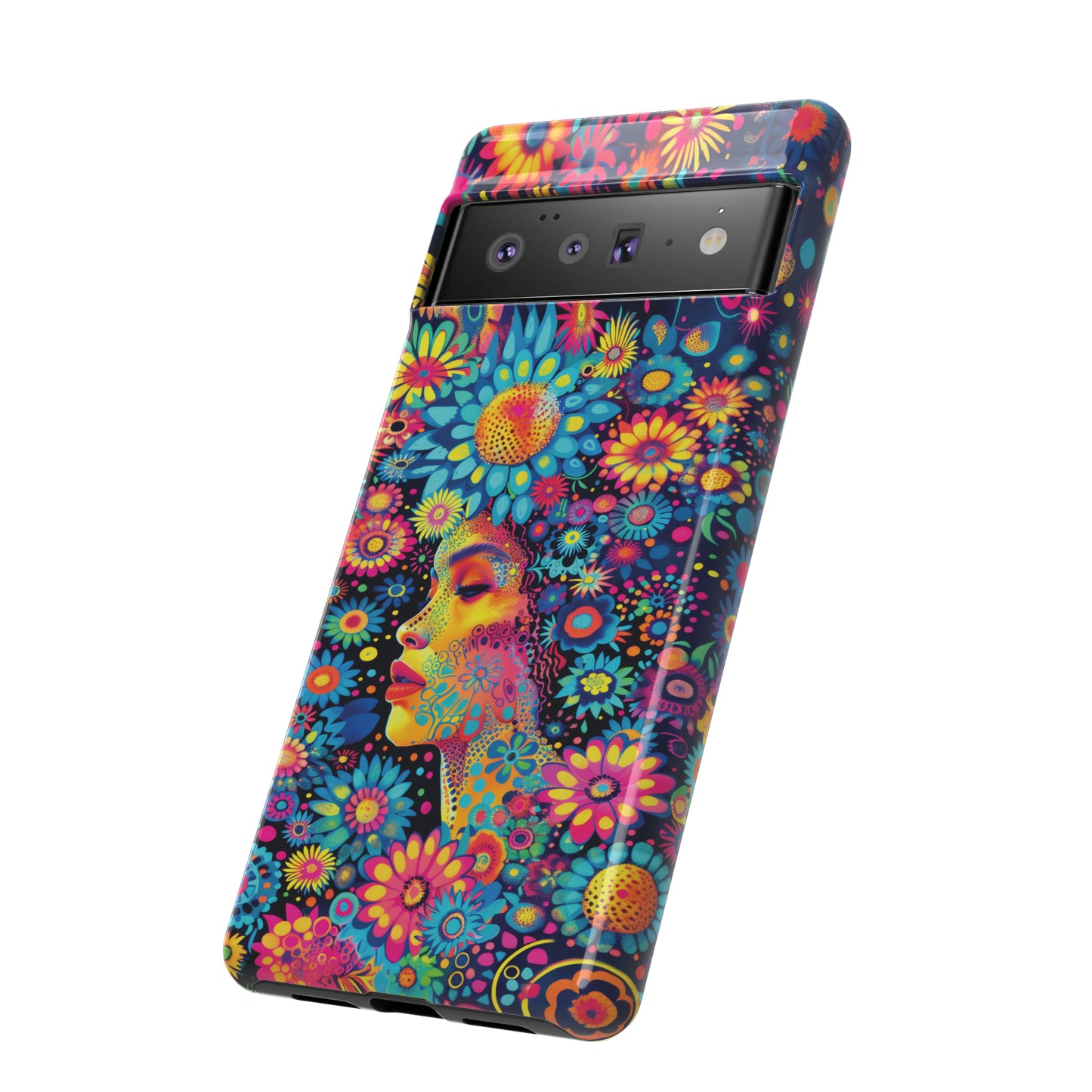 Phone Case, whimsical flower girl, Artistic design, Tough Case, Colorful flower fantasy design, iPhone 15, 14, 13, 12, 11, Samsung, Pixel