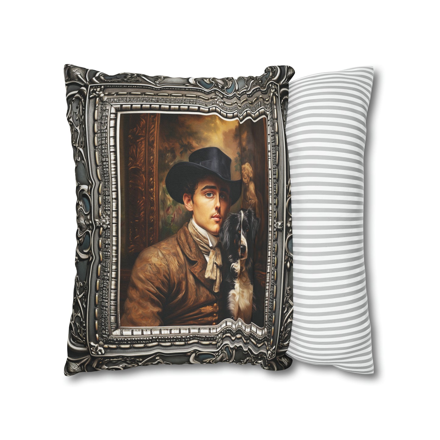 Square Pillow Case 18" x 18", CASE ONLY, no pillow form, original Art ,a Painting of a Spanish Royal and His Dog, Antique Frame