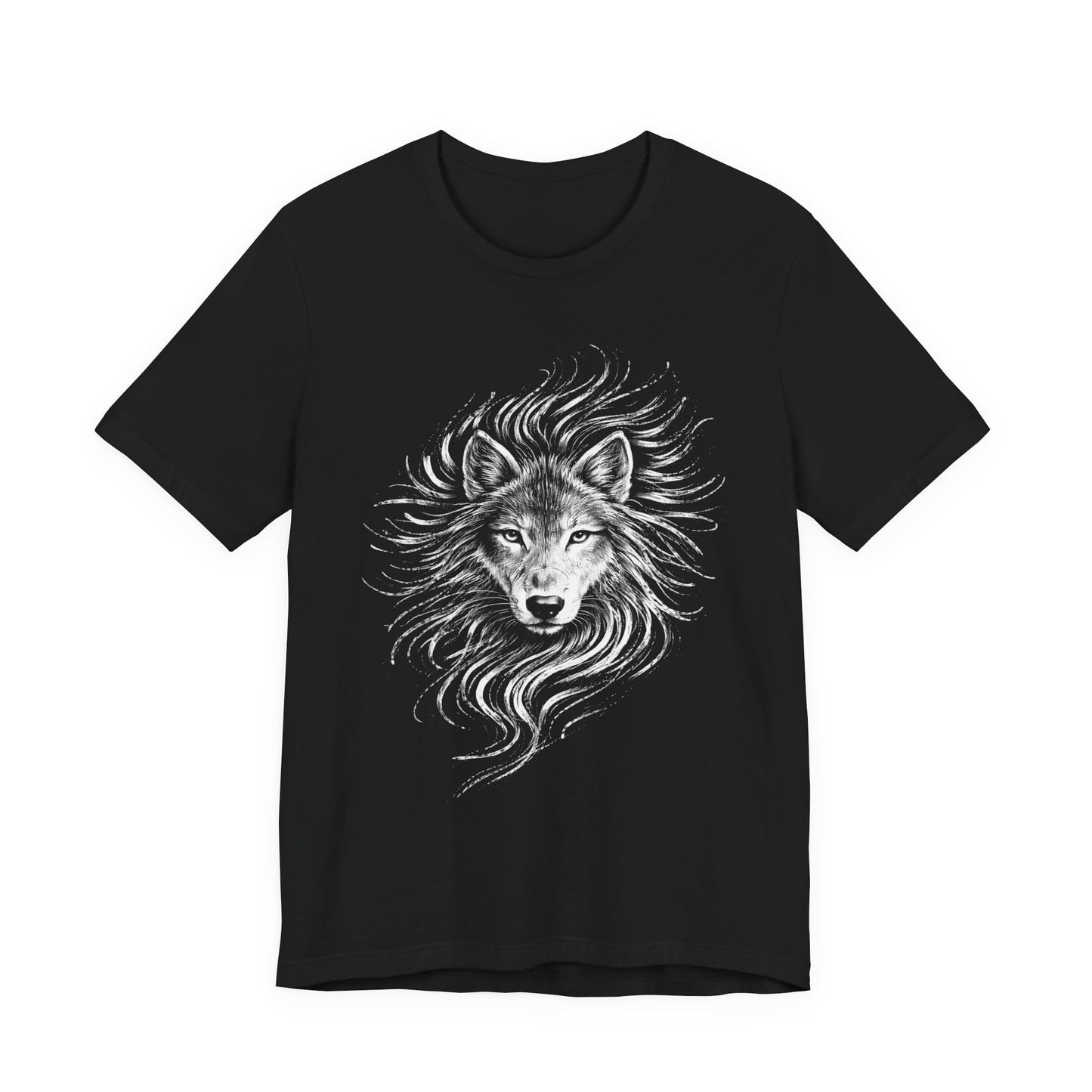 Wolf drawn Portrait T‑Shirt in chalk style — Detailed White Wolf Graphic Tee for Men & Women