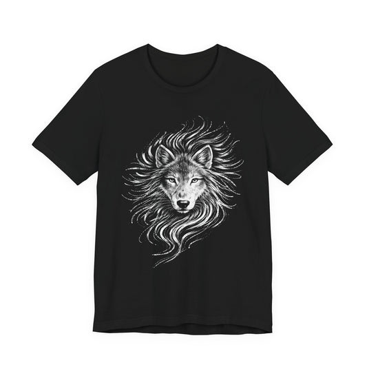 Wolf drawn Portrait T‑Shirt in chalk style — Detailed White Wolf Graphic Tee for Men & Women
