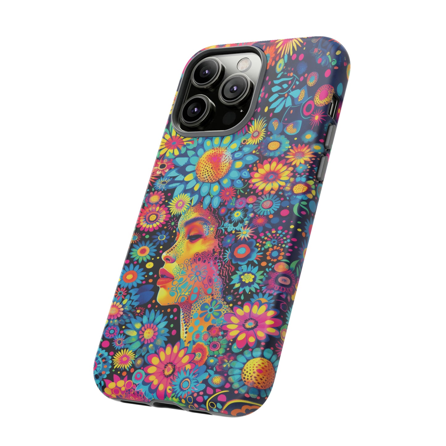 Phone Case, whimsical flower girl, Artistic design, Tough Case, Colorful flower fantasy design, iPhone 15, 14, 13, 12, 11, Samsung, Pixel