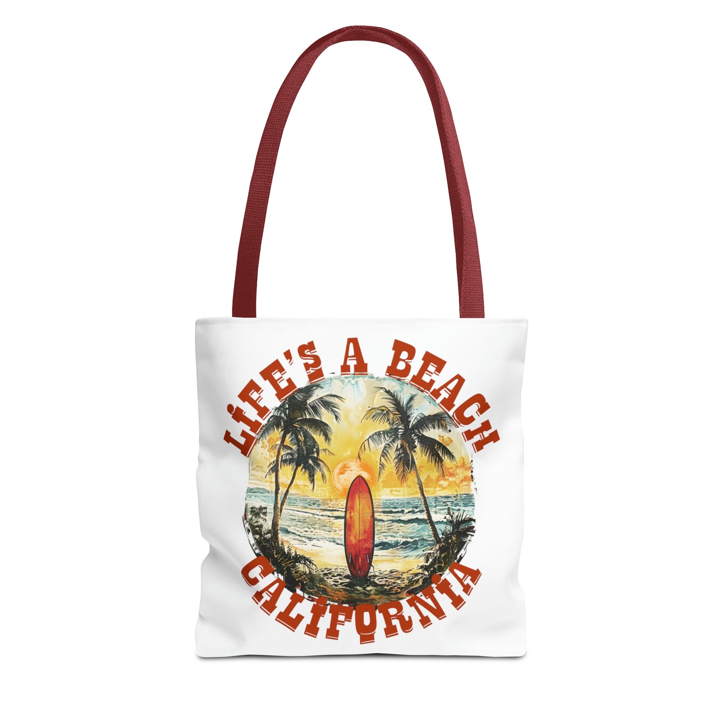 Life's a beach with red strap Tote Bag (AOP)