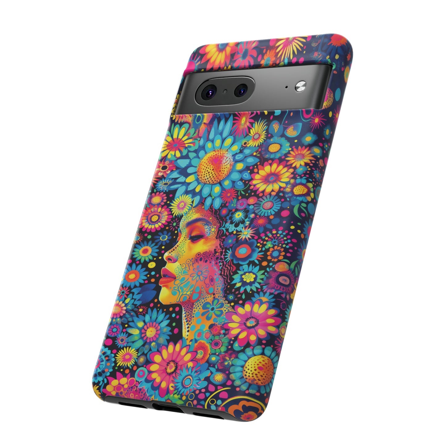 Phone Case, whimsical flower girl, Artistic design, Tough Case, Colorful flower fantasy design, iPhone 15, 14, 13, 12, 11, Samsung, Pixel