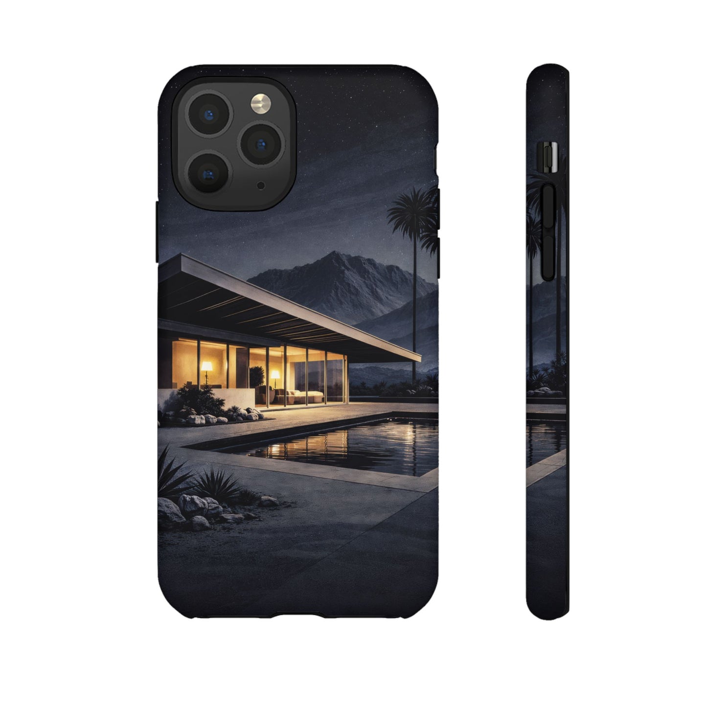 Modern Palm Springs House Phone Case — Mid-Century Poolside Evening Scene