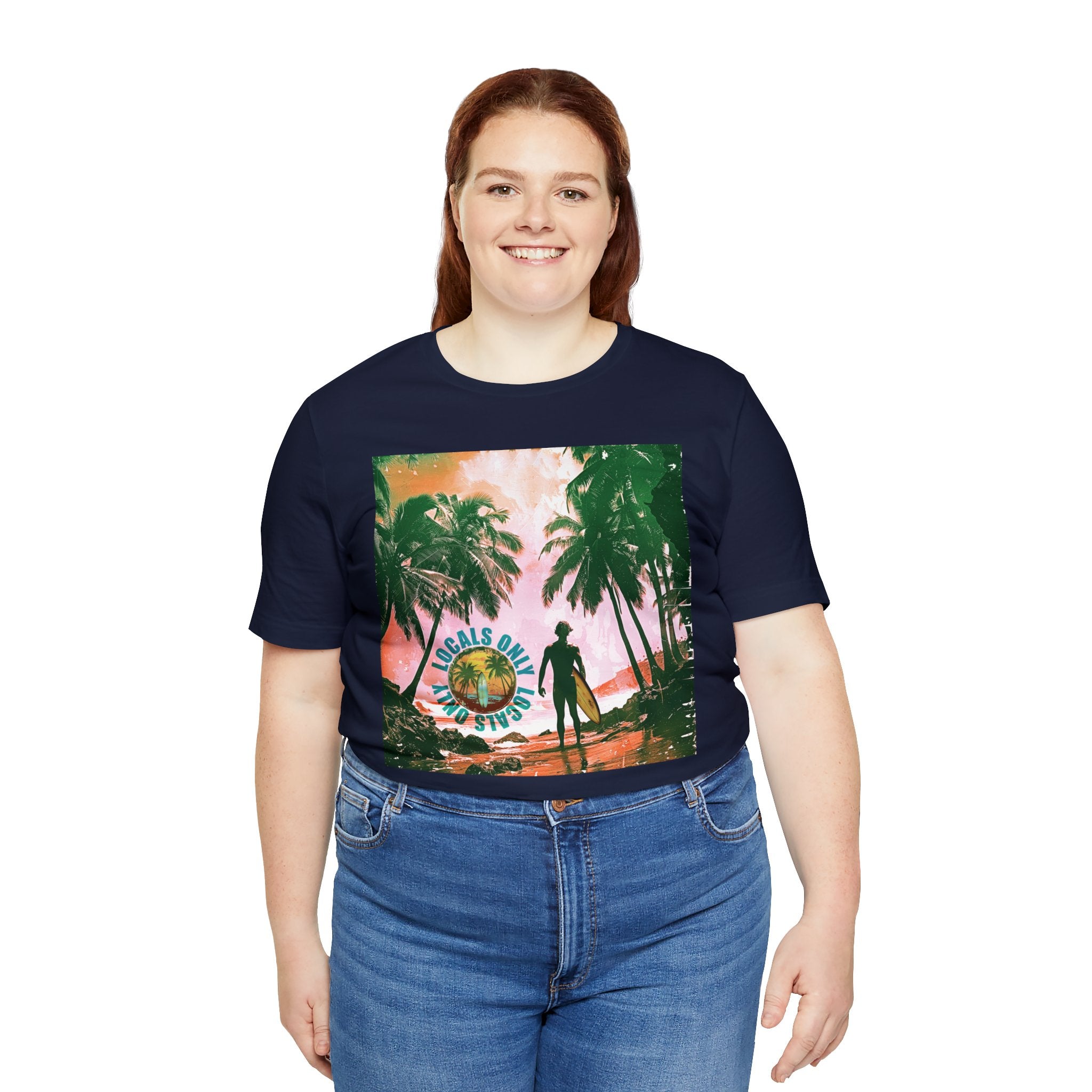 Beach scene with Locals Only stamp Unisex Jersey Short Sleeve Tee