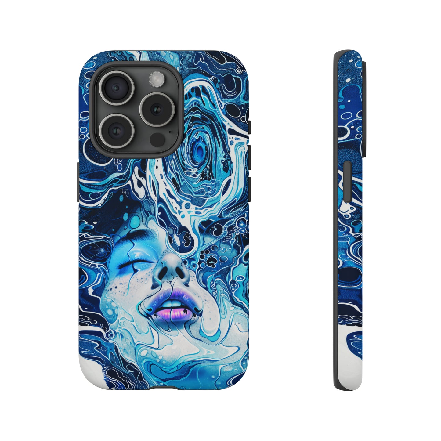 Phone Case, whimsical water fantasy design, blue woman in water, Artistic design, Tough Case, , iPhone 15, 14, 13, 12, 11, Samsung, Pixel
