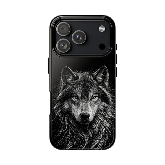 Wolf drawing Phone Case - Tough and Stylish Black Design