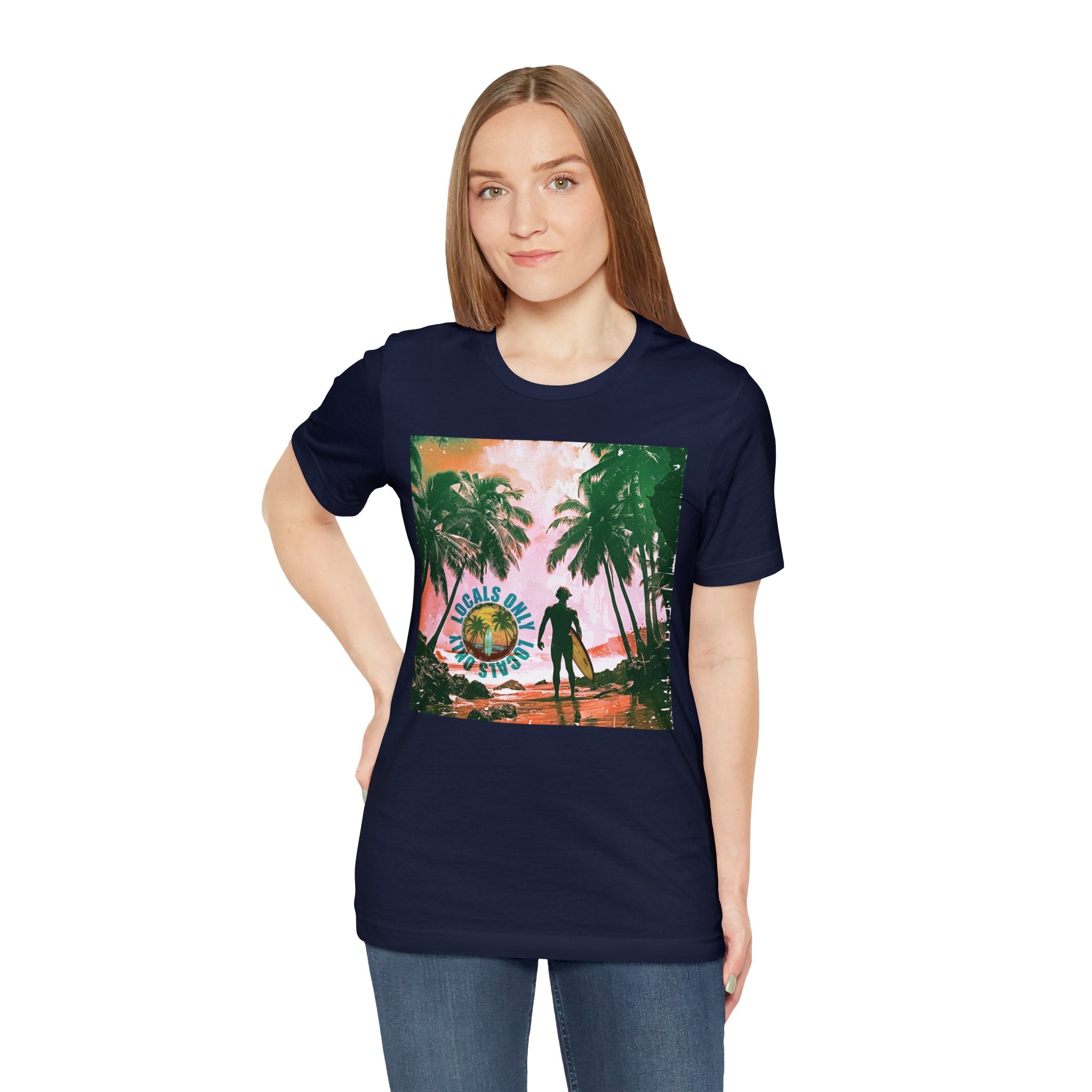 Beach scene with Locals Only stamp Unisex Jersey Short Sleeve Tee