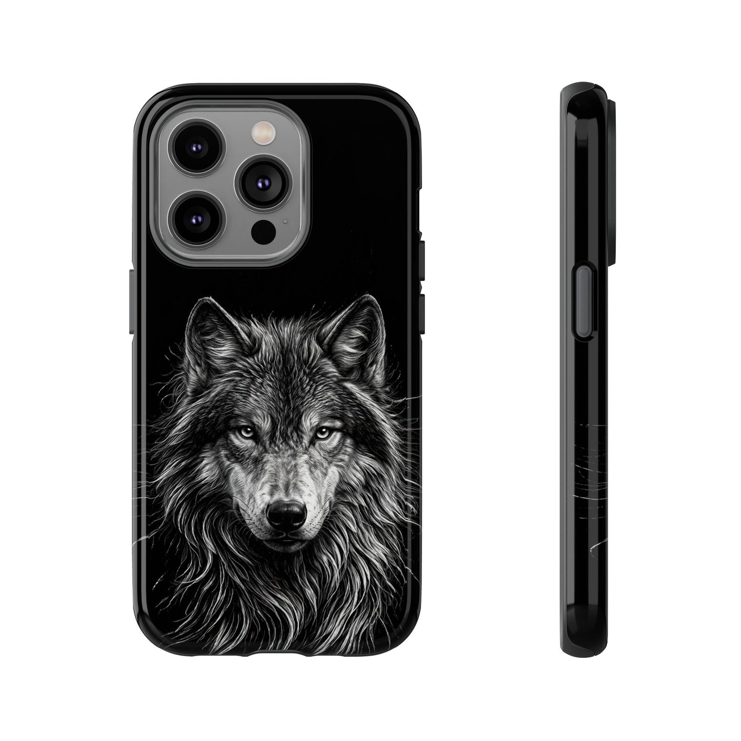 Wolf drawing Phone Case - Tough and Stylish Black Design