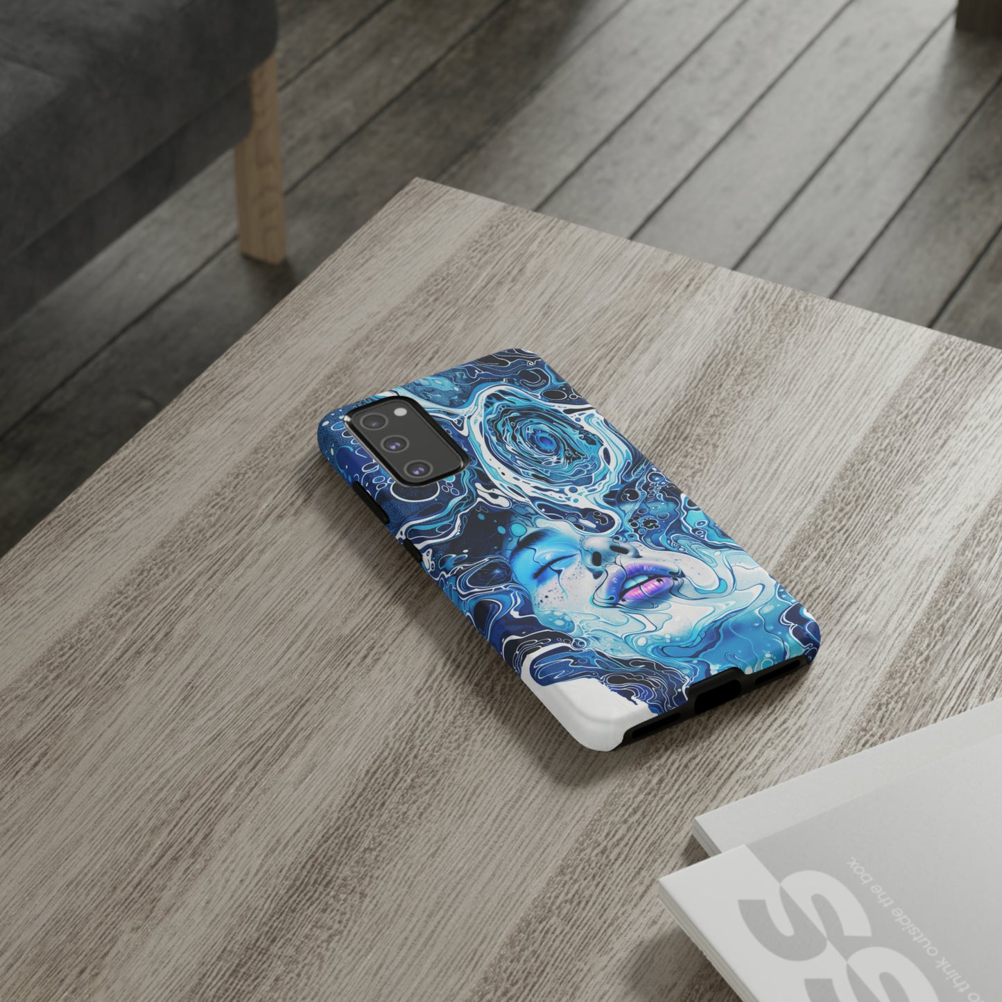 Phone Case, whimsical water fantasy design, blue woman in water, Artistic design, Tough Case, , iPhone 15, 14, 13, 12, 11, Samsung, Pixel