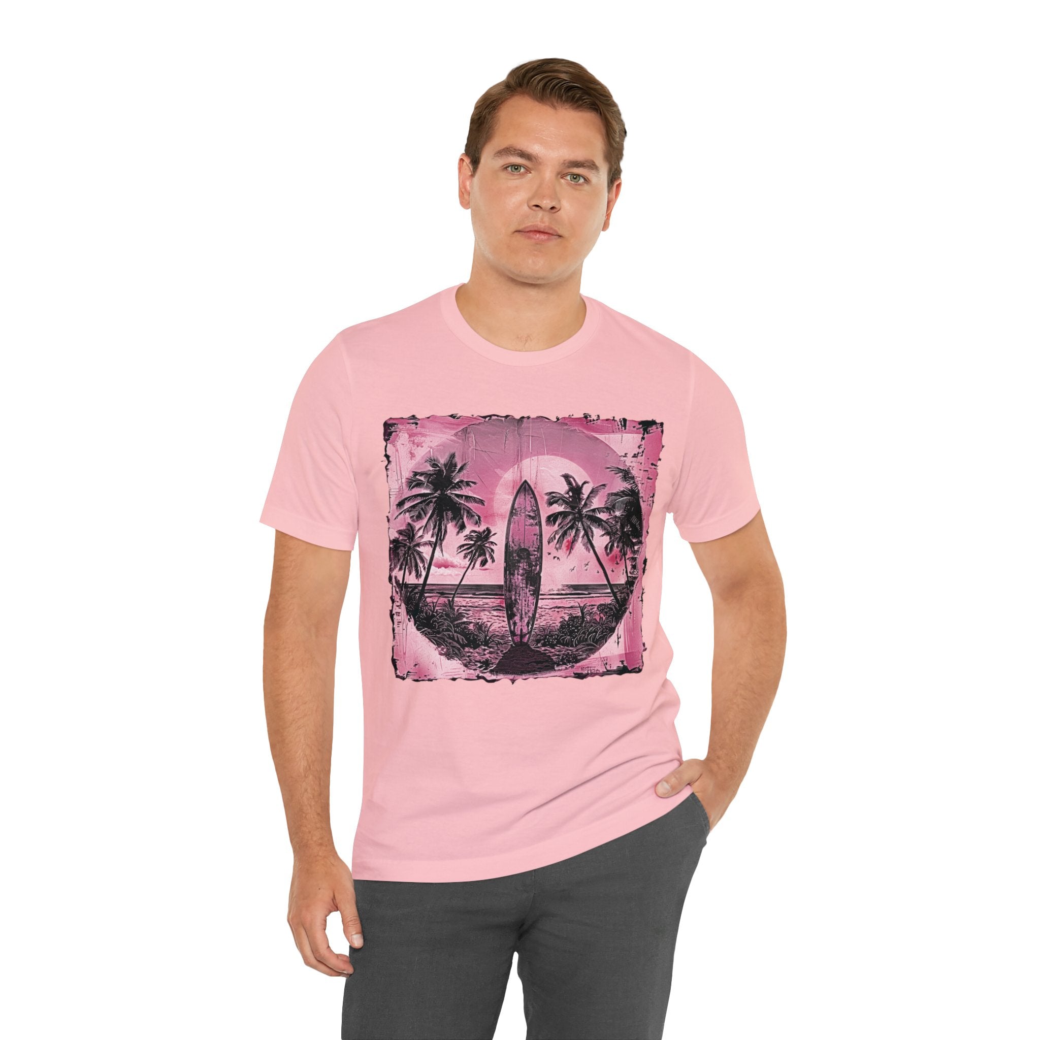 Pink vintage surfboard Unisex Jersey Short Sleeve Tee