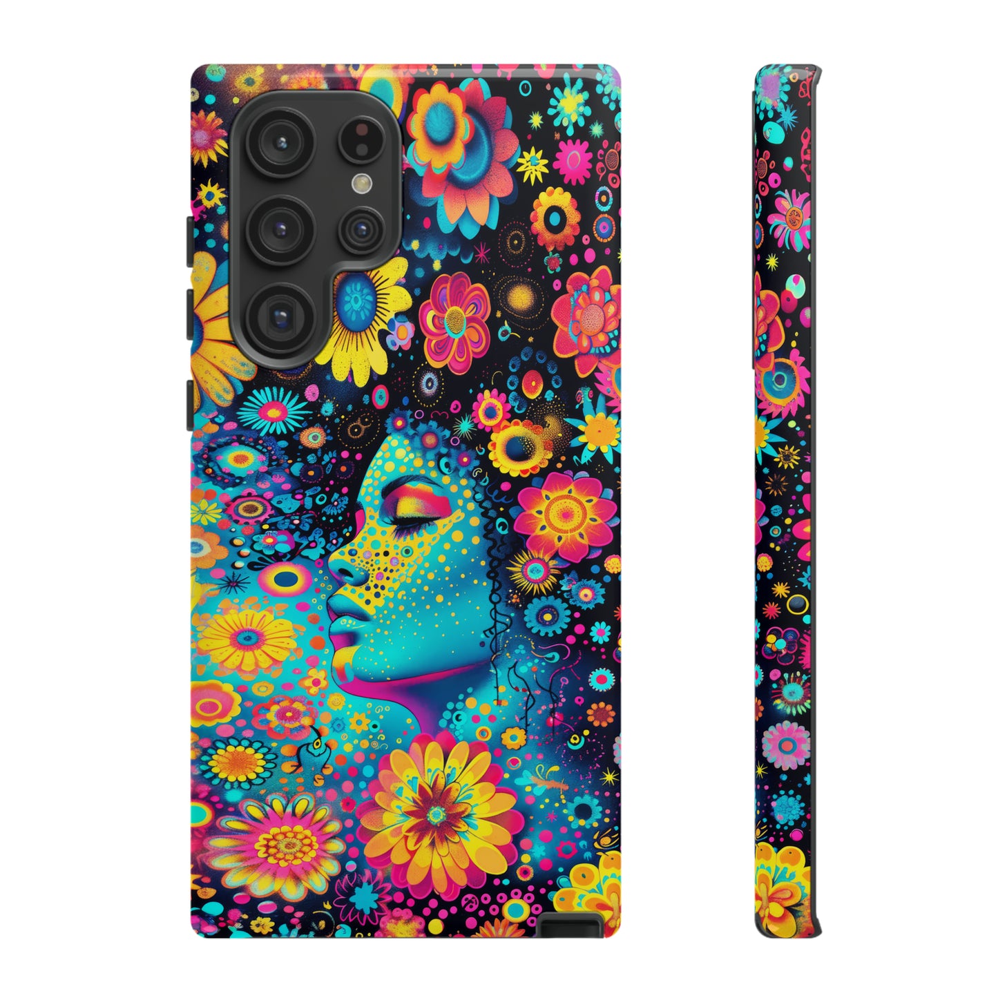Phone Case, flower girl in aqua, Artistic design, Tough Case, Colorful whimsical flower fantasy design, iPhone 15, 14, 13, 12, 11, Samsung, Pixel