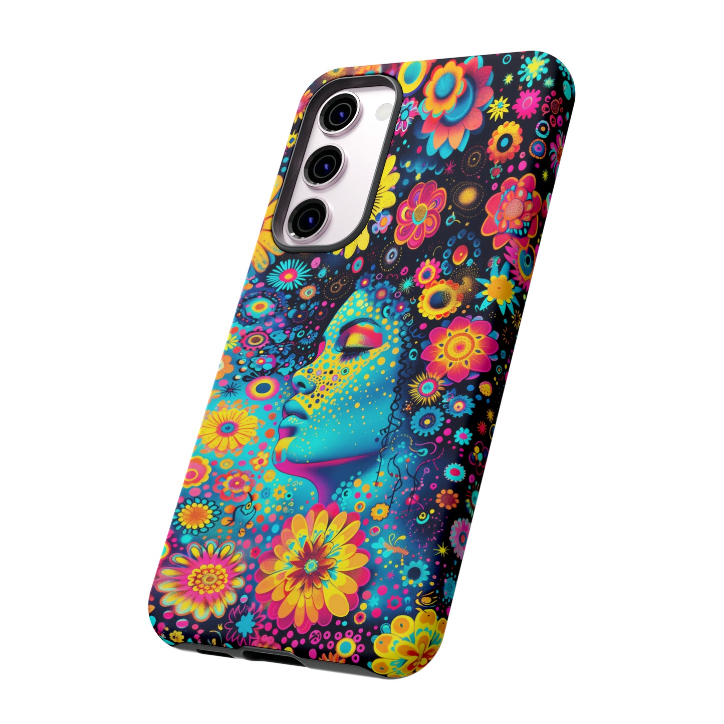 Phone Case, flower girl in aqua, Artistic design, Tough Case, Colorful whimsical flower fantasy design, iPhone 15, 14, 13, 12, 11, Samsung, Pixel