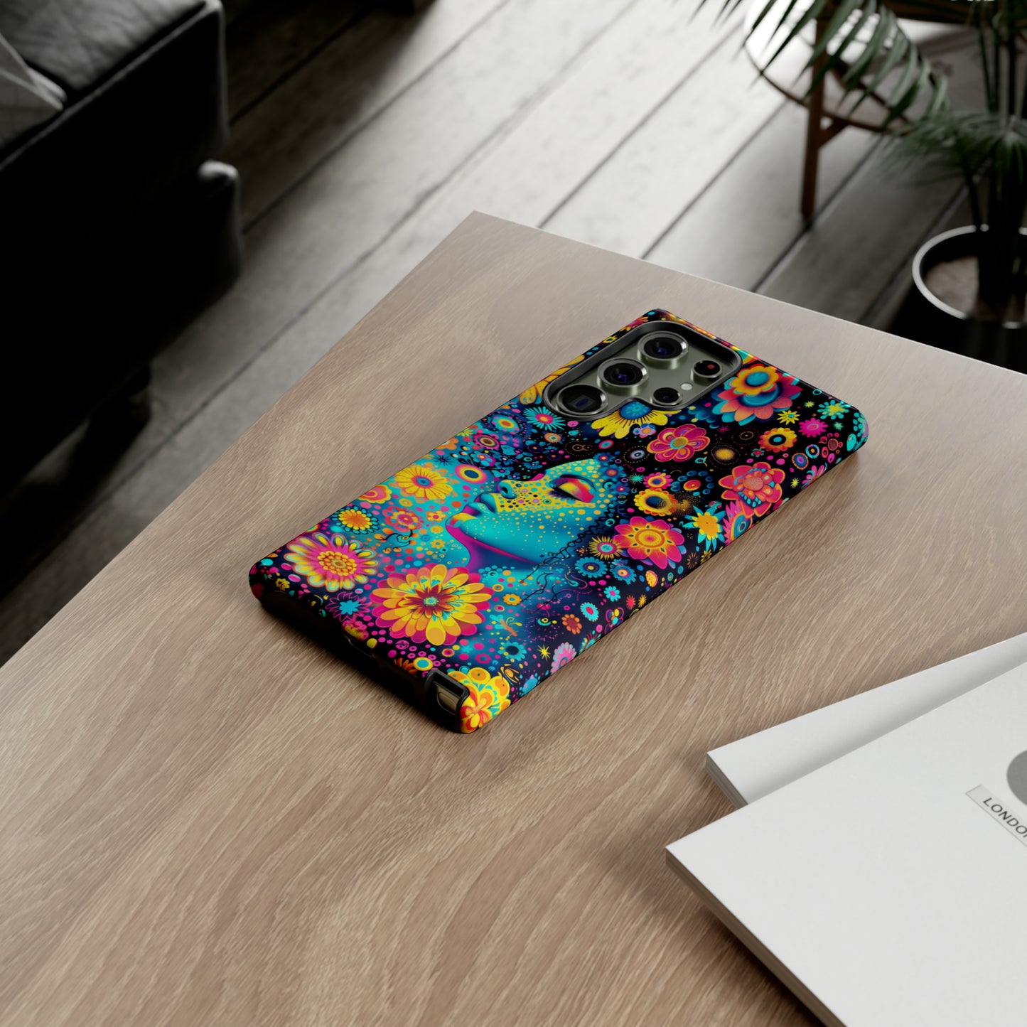 Phone Case, flower girl in aqua, Artistic design, Tough Case, Colorful whimsical flower fantasy design, iPhone 15, 14, 13, 12, 11, Samsung, Pixel