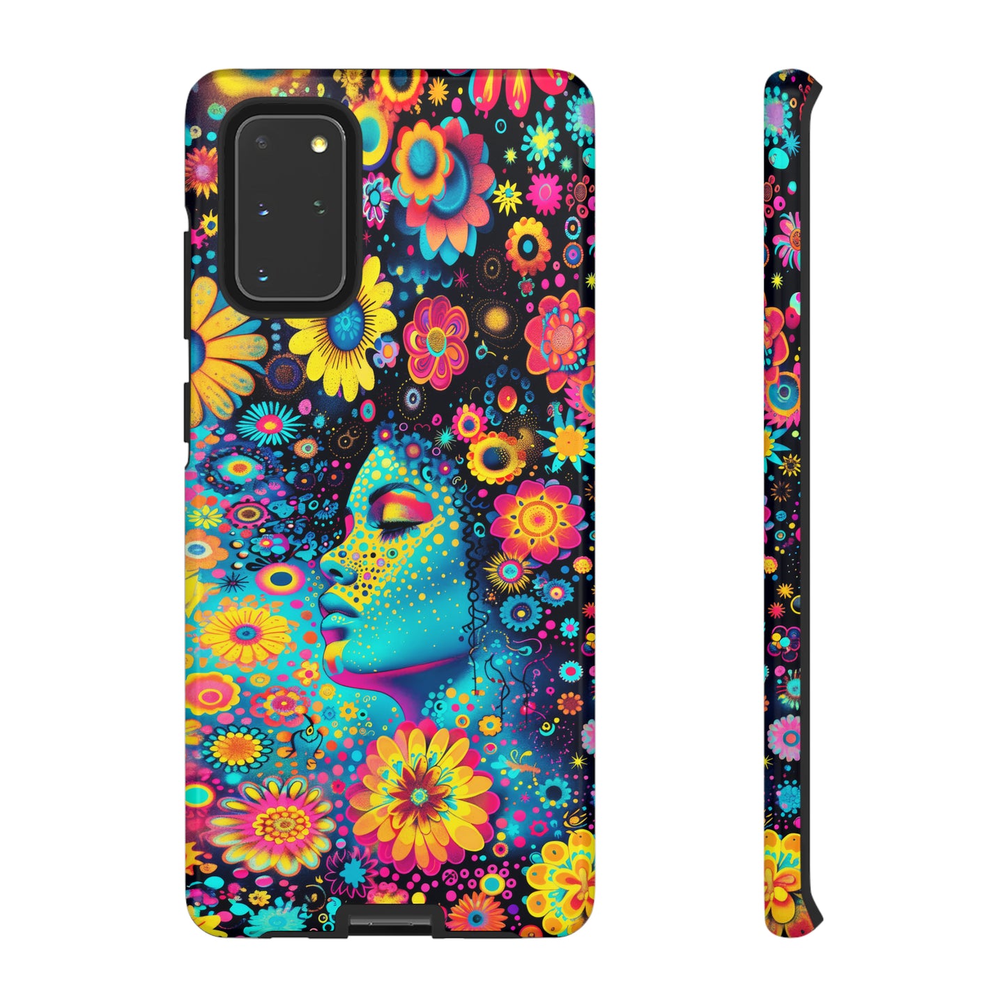 Phone Case, flower girl in aqua, Artistic design, Tough Case, Colorful whimsical flower fantasy design, iPhone 15, 14, 13, 12, 11, Samsung, Pixel