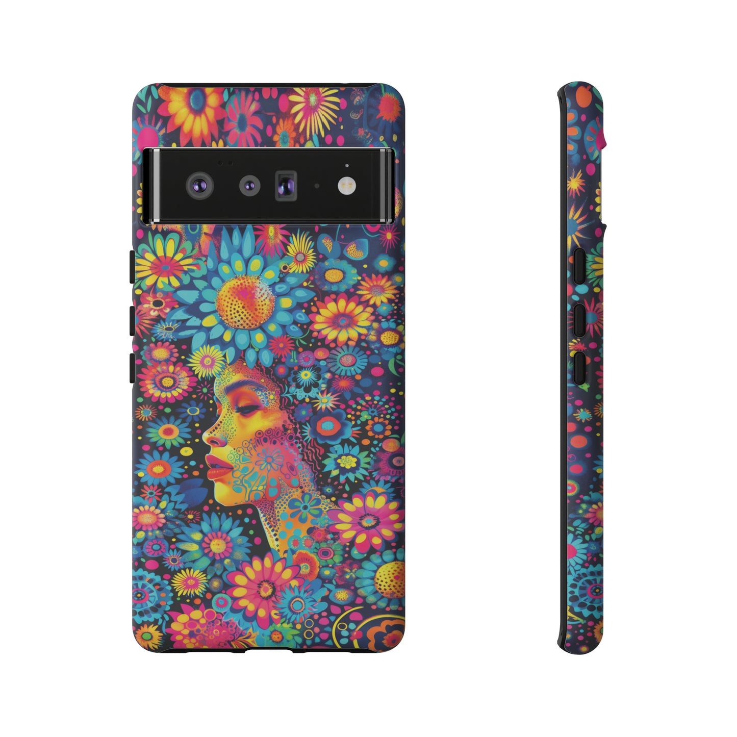 Phone Case, whimsical flower girl, Artistic design, Tough Case, Colorful flower fantasy design, iPhone 15, 14, 13, 12, 11, Samsung, Pixel