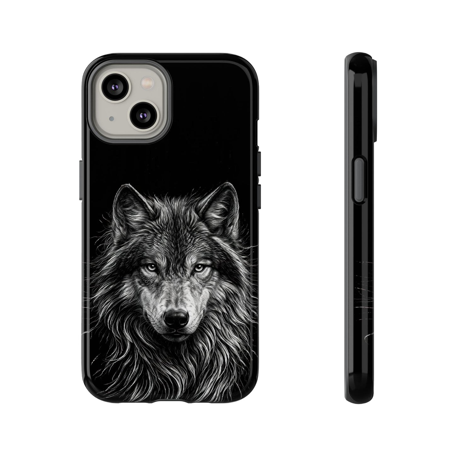 Wolf drawing Phone Case - Tough and Stylish Black Design
