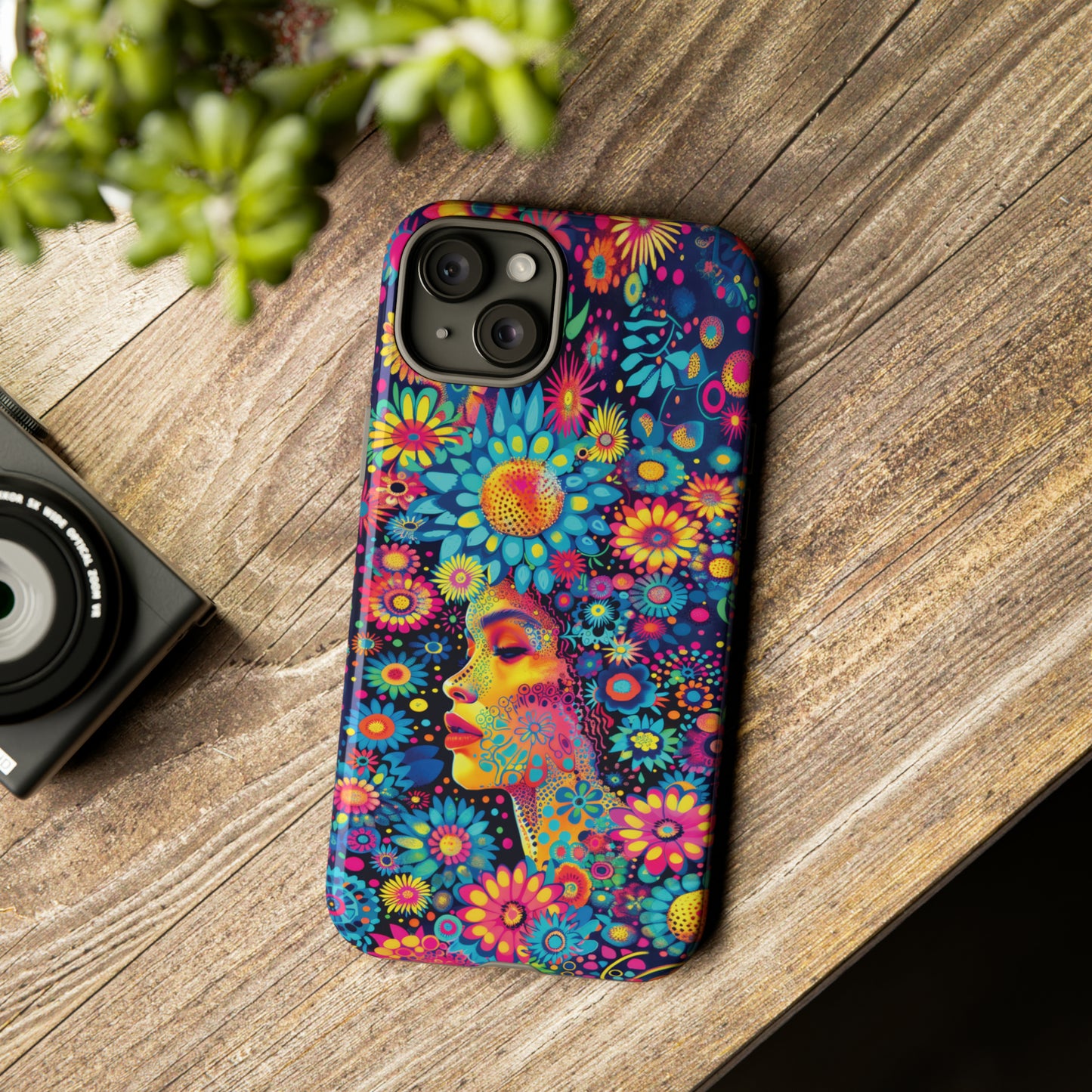Phone Case, whimsical flower girl, Artistic design, Tough Case, Colorful flower fantasy design, iPhone 15, 14, 13, 12, 11, Samsung, Pixel