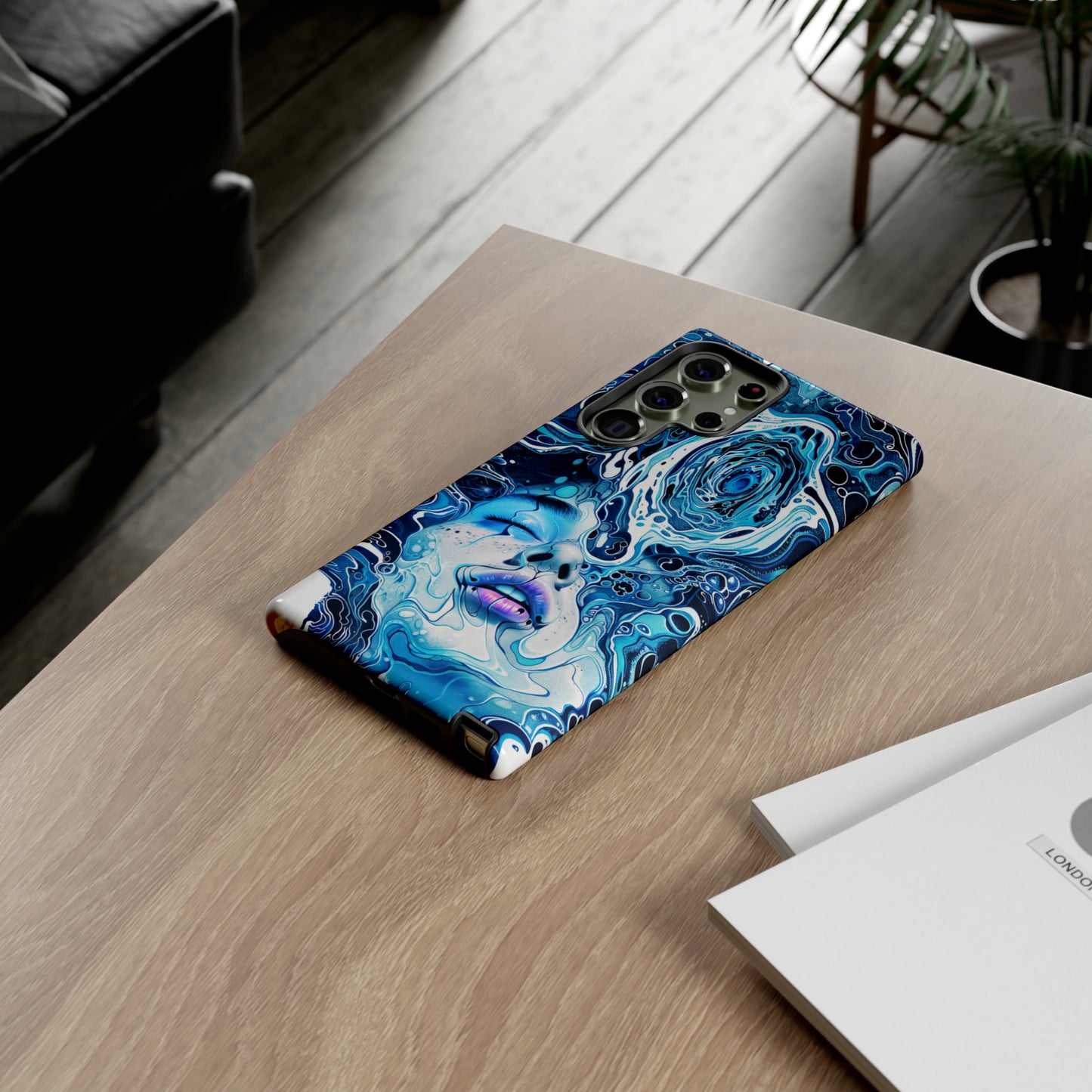 Phone Case, whimsical water fantasy design, blue woman in water, Artistic design, Tough Case, , iPhone 15, 14, 13, 12, 11, Samsung, Pixel