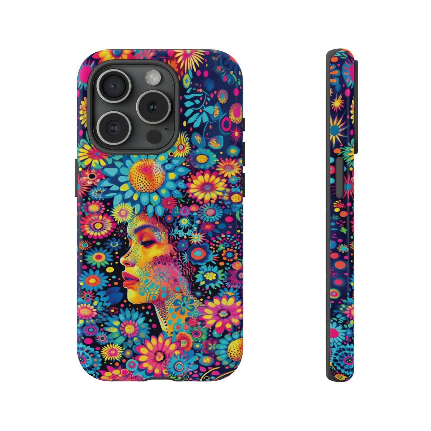 Phone Case, whimsical flower girl, Artistic design, Tough Case, Colorful flower fantasy design, iPhone 15, 14, 13, 12, 11, Samsung, Pixel