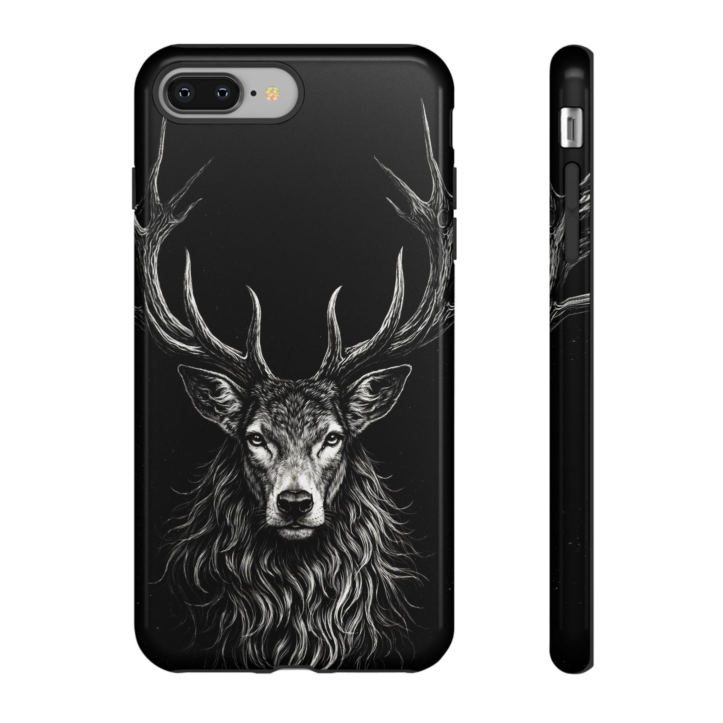 Stag Head drawing Phone Case — Chalk drawing on black of a Deer Protective Phone Cover