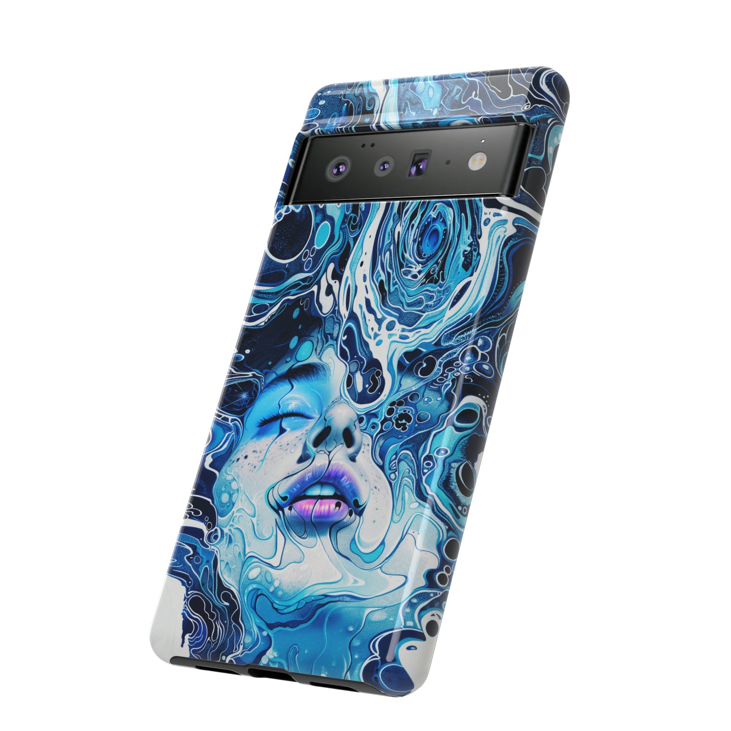 Phone Case, whimsical water fantasy design, blue woman in water, Artistic design, Tough Case, , iPhone 15, 14, 13, 12, 11, Samsung, Pixel