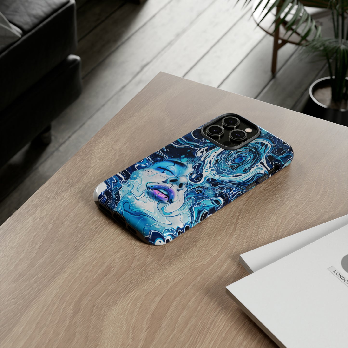 Phone Case, whimsical water fantasy design, blue woman in water, Artistic design, Tough Case, , iPhone 15, 14, 13, 12, 11, Samsung, Pixel
