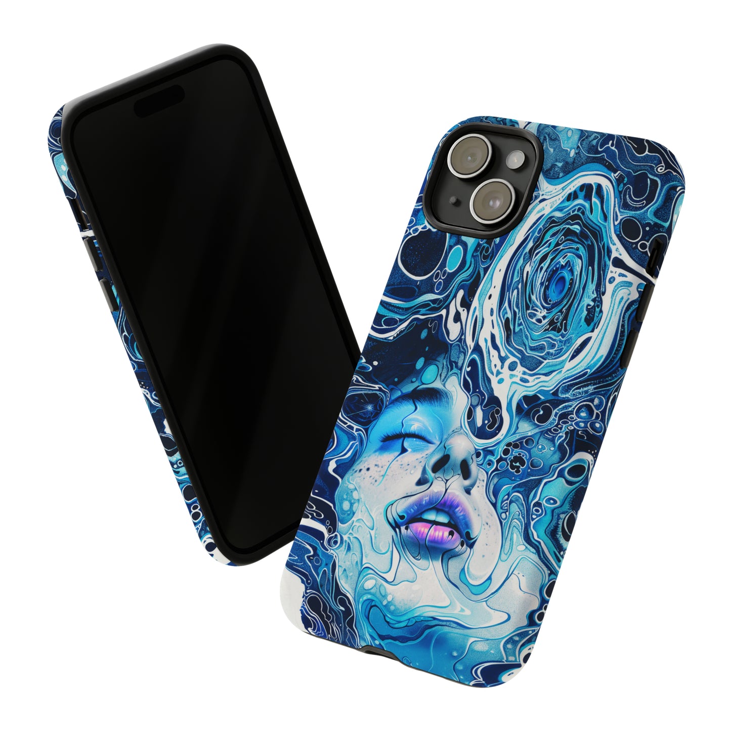 Phone Case, whimsical water fantasy design, blue woman in water, Artistic design, Tough Case, , iPhone 15, 14, 13, 12, 11, Samsung, Pixel