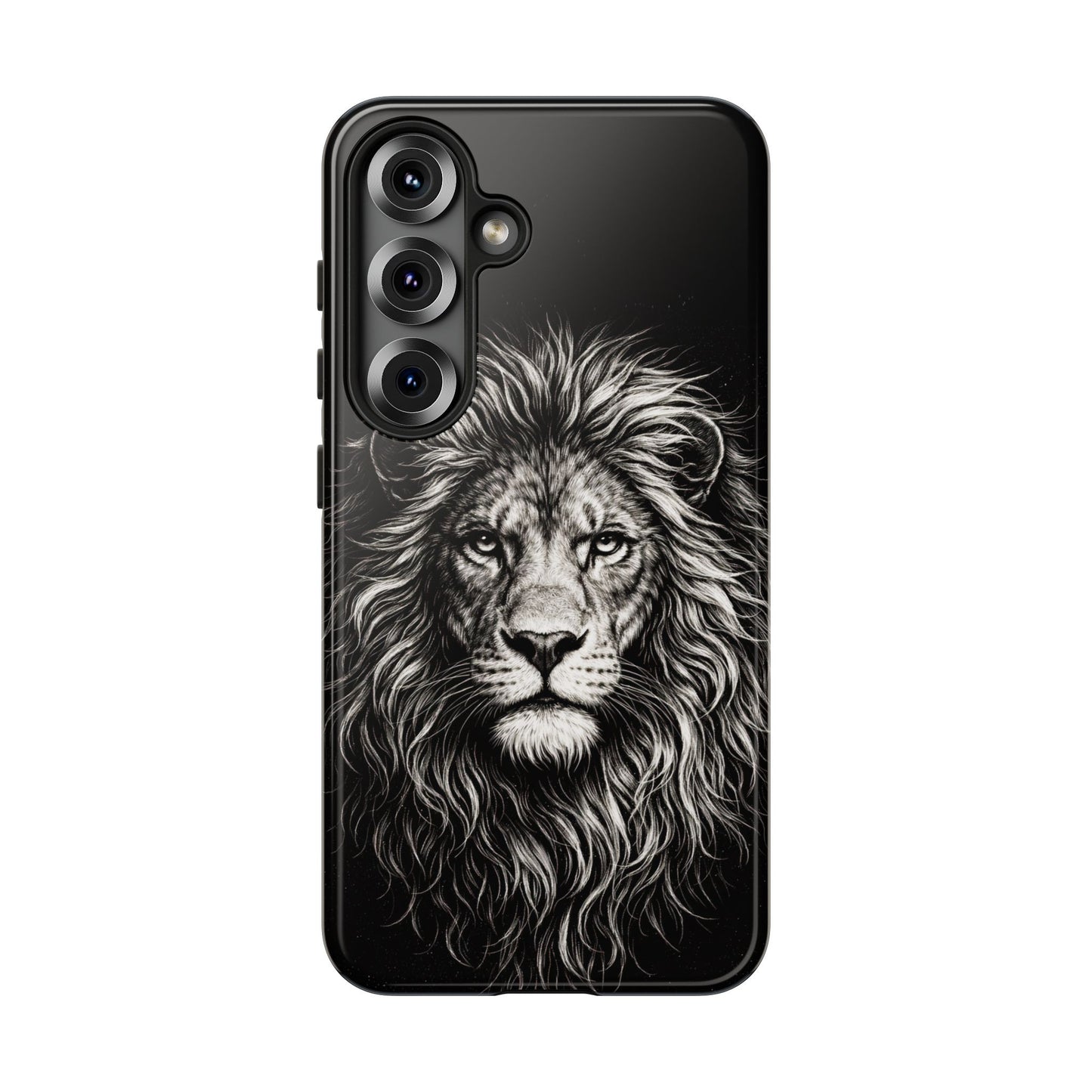 Lion Portrait Tough Phone Case — Protective Black Rugged Case with Detailed Lion Artwork