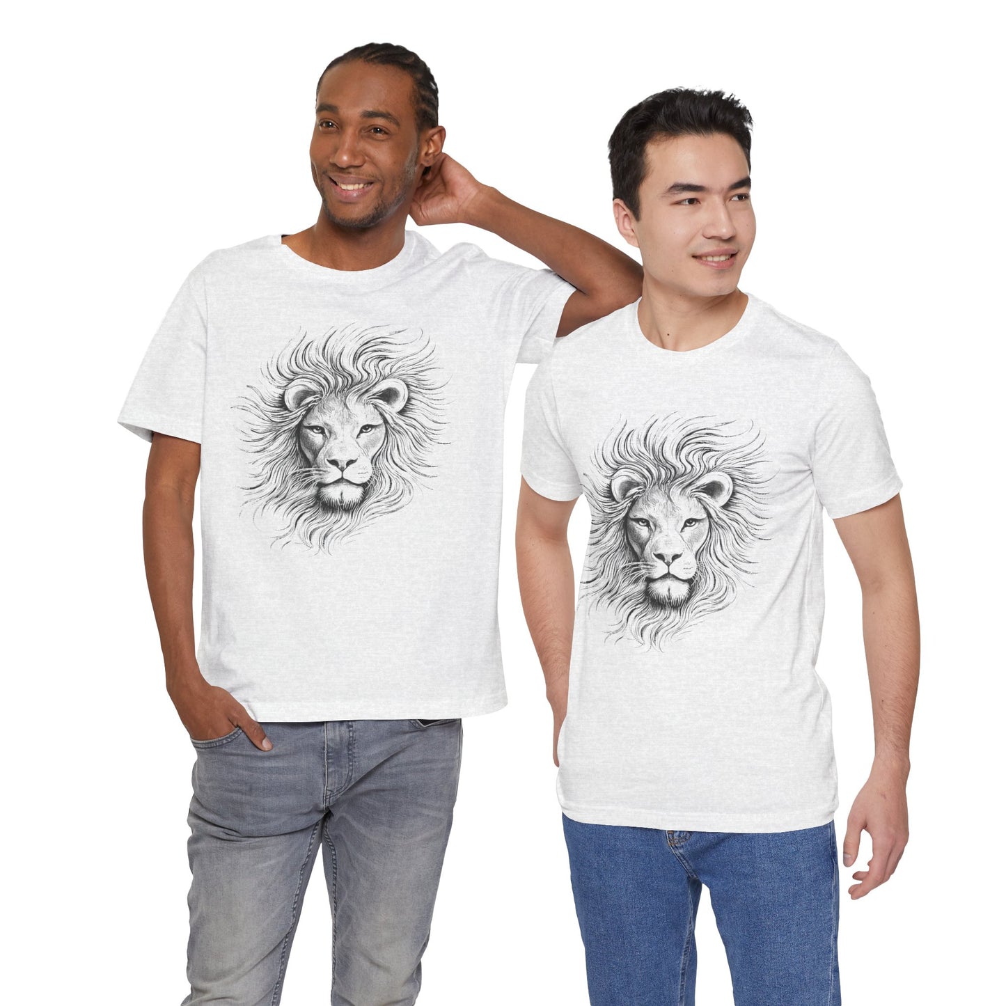 Lion Sketch T-Shirt — Detailed Black & White charcoal drawing style, Lion Portrait Tee