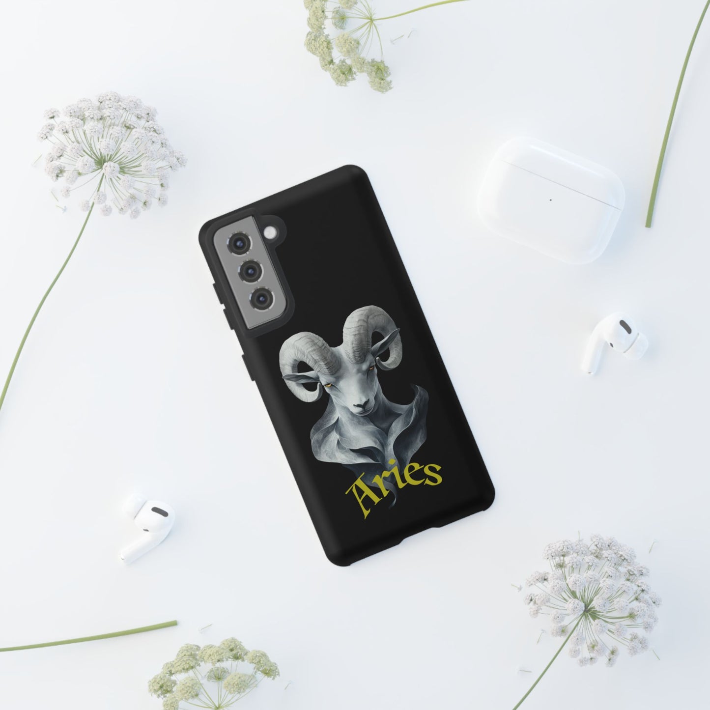 Aries Tough Phone Cases, Artistic Zodiac Phone Cases, premium-quality cases for iPhone, Samsung Galaxy, and Google Pixel devices