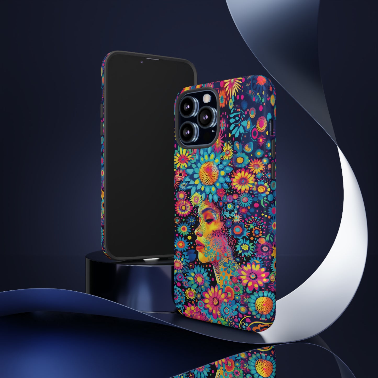 Phone Case, whimsical flower girl, Artistic design, Tough Case, Colorful flower fantasy design, iPhone 15, 14, 13, 12, 11, Samsung, Pixel