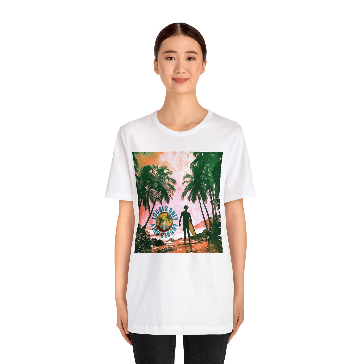 Beach scene with Locals Only stamp Unisex Jersey Short Sleeve Tee