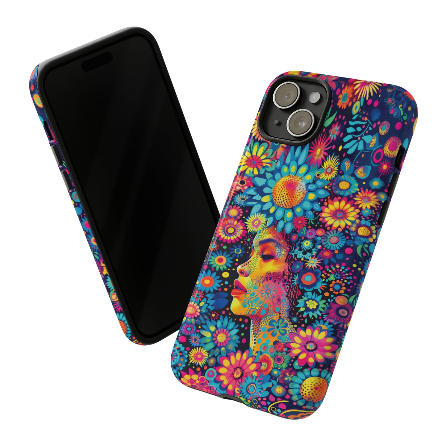 Phone Case, whimsical flower girl, Artistic design, Tough Case, Colorful flower fantasy design, iPhone 15, 14, 13, 12, 11, Samsung, Pixel