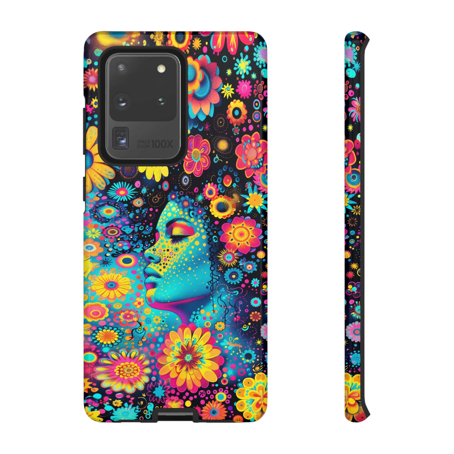 Phone Case, flower girl in aqua, Artistic design, Tough Case, Colorful whimsical flower fantasy design, iPhone 15, 14, 13, 12, 11, Samsung, Pixel