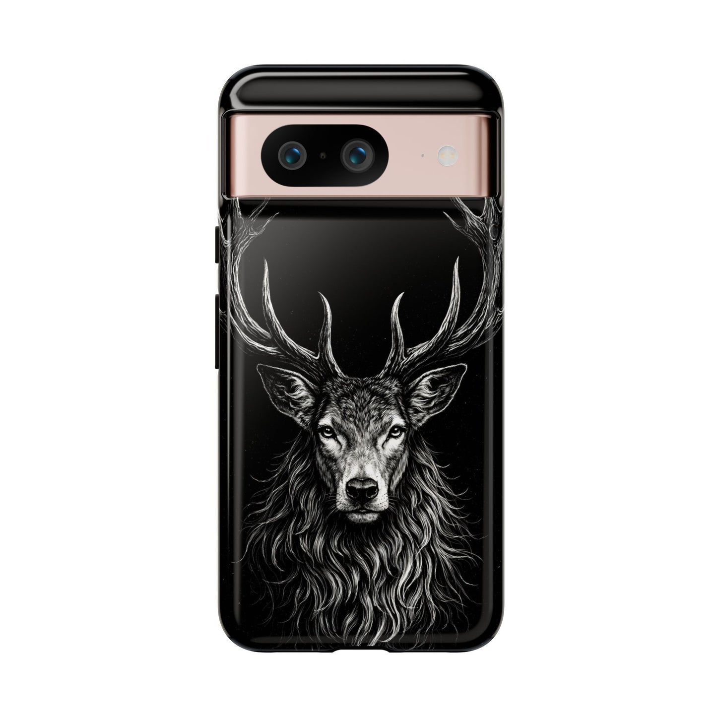 Stag Head drawing Phone Case — Chalk drawing on black of a Deer Protective Phone Cover
