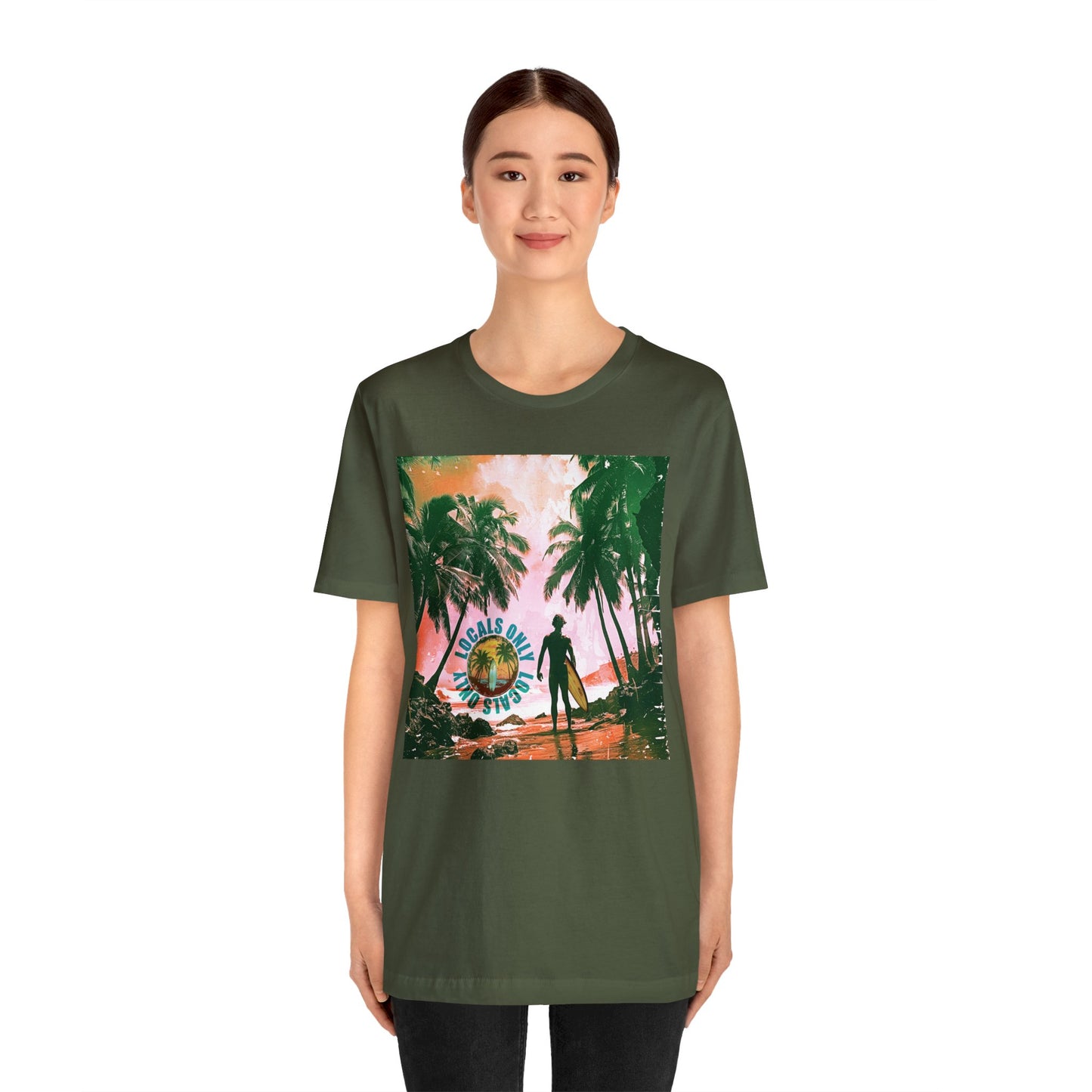 Beach scene with Locals Only stamp Unisex Jersey Short Sleeve Tee