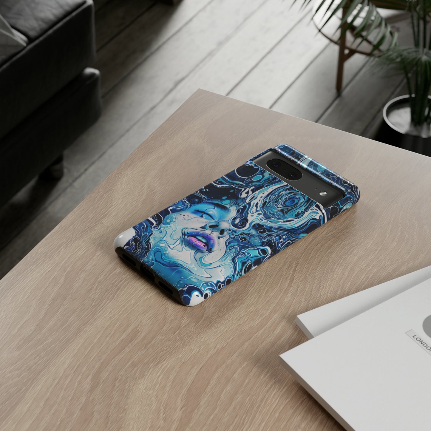 Phone Case, whimsical water fantasy design, blue woman in water, Artistic design, Tough Case, , iPhone 15, 14, 13, 12, 11, Samsung, Pixel